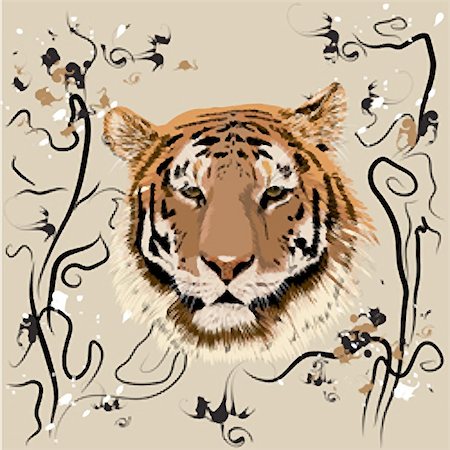 Bengal tiger on the background of the national pattern Photographie de stock - Aubaine LD & Abonnement, Code: 400-05181919