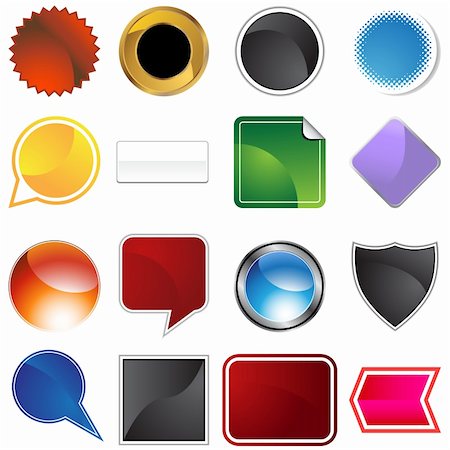 simsearch:400-04646511,k - A set of 16 icon buttons in different shapes and colors - blank. Photographie de stock - Aubaine LD & Abonnement, Code: 400-05182150