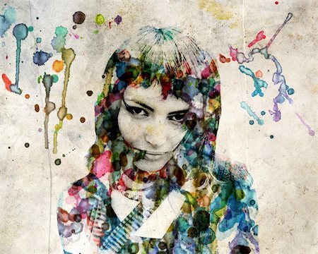 The grange watercolor portrait of a beautiful girl Stock Photo - Budget Royalty-Free & Subscription, Code: 400-05182287