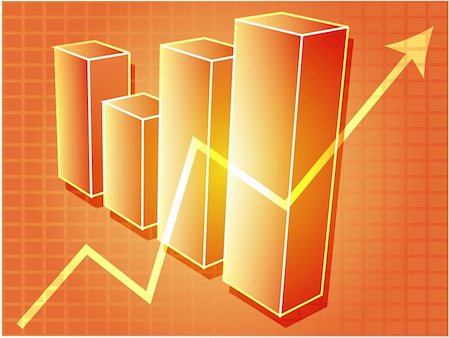 simsearch:400-04644126,k - Three-d barchart and upwards line graph financial diagram illustration over square grid Stock Photo - Budget Royalty-Free & Subscription, Code: 400-05182620