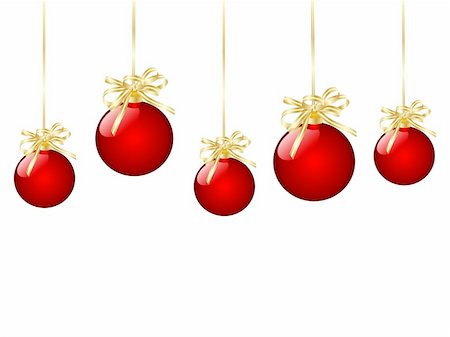 simsearch:400-04073863,k - Christmas balls hanging with ribbons on white background Photographie de stock - Aubaine LD & Abonnement, Code: 400-05182720