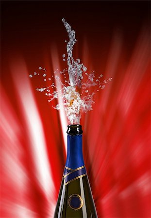 popping up - champagne bottle with shooting cork on RED background Stock Photo - Budget Royalty-Free & Subscription, Code: 400-05182749
