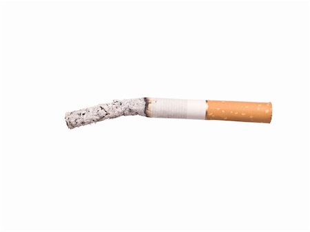 simsearch:640-03256518,k - Lit cigarrette with ashes isolated on a white background Foto de stock - Super Valor sin royalties y Suscripción, Código: 400-05183266