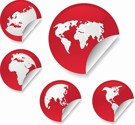 World map icons on round sticker shapes Stock Photo - Budget Royalty-Free & Subscription, Code: 400-05183511