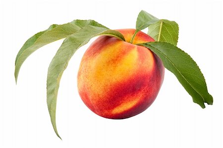 Ripe Peach with Leaf, isolated on White Background Stock Photo - Budget Royalty-Free & Subscription, Code: 400-05183596