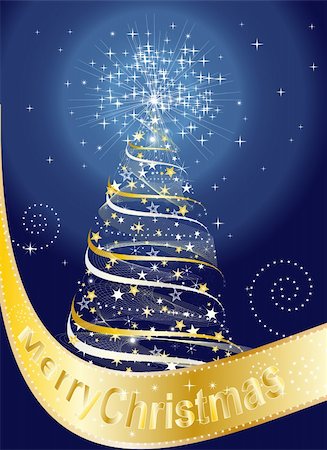 simsearch:400-05881845,k - Illustration of Merry Christmas card with Christmas tree and stars Foto de stock - Super Valor sin royalties y Suscripción, Código: 400-05183910