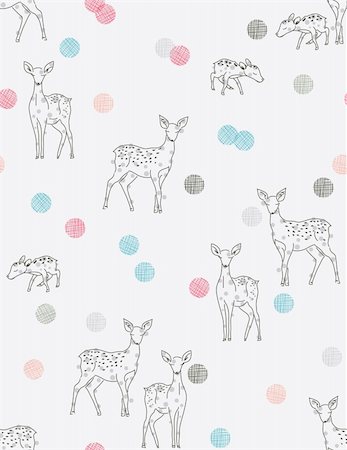 people with forest background - Vector seamless pattern featuring baby deer line art and contemporary polka dots. Stock Photo - Budget Royalty-Free & Subscription, Code: 400-05195085