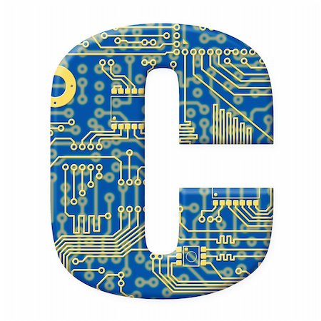 electromechanical - One letter from the electronic technology circuit board alphabet on a white background - C Photographie de stock - Aubaine LD & Abonnement, Code: 400-05195477