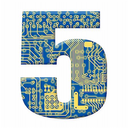 electromechanical - One digit from the electronic technology circuit board alphabet on a white background - 5 Foto de stock - Super Valor sin royalties y Suscripción, Código: 400-05195470