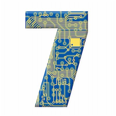 electromechanical - One digit from the electronic technology circuit board alphabet on a white background - 7 Photographie de stock - Aubaine LD & Abonnement, Code: 400-05195472