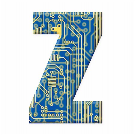 electromechanical - One letter from the electronic technology circuit board alphabet on a white background - Z Photographie de stock - Aubaine LD & Abonnement, Code: 400-05195636