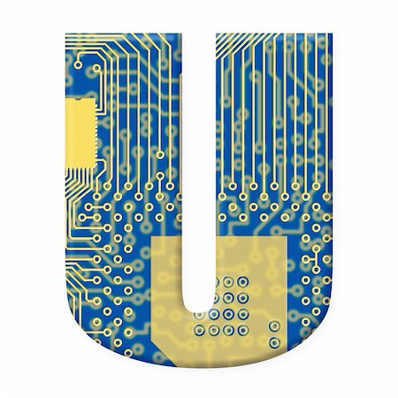 electromechanical - One letter from the electronic technology circuit board alphabet on a white background - U Foto de stock - Super Valor sin royalties y Suscripción, Código: 400-05195631