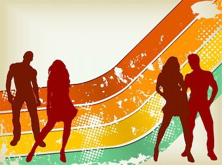 Retro Grunge Background with two couples silhouettes. Editable Vector Stock Photo - Budget Royalty-Free & Subscription, Code: 400-05195822