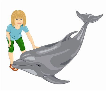 dolphin swim fins - illustration of   little girl with a dolphin Stock Photo - Budget Royalty-Free & Subscription, Code: 400-05196272