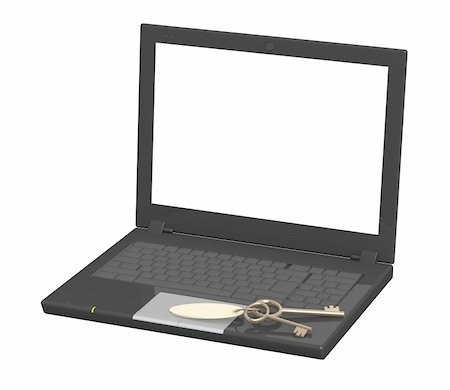 simsearch:400-06081847,k - Laptop and keys. Object over white Stockbilder - Microstock & Abonnement, Bildnummer: 400-05196405