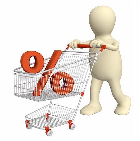 simsearch:400-08554585,k - 3d puppet with symbol of percentage in shopping cart Stock Photo - Budget Royalty-Free & Subscription, Code: 400-05196506