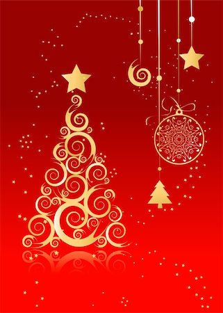 simsearch:400-05719856,k - Christmas card for your design, golden pine Stockbilder - Microstock & Abonnement, Bildnummer: 400-05198082