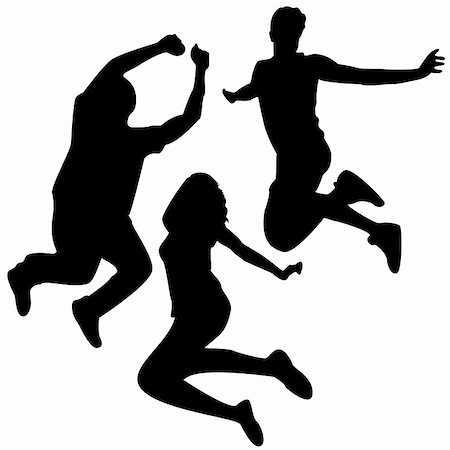 simsearch:400-04133171,k - Jump Silhouettes. 3 Friends Jumping. Editable Vector Silhouette Stock Photo - Budget Royalty-Free & Subscription, Code: 400-05198256