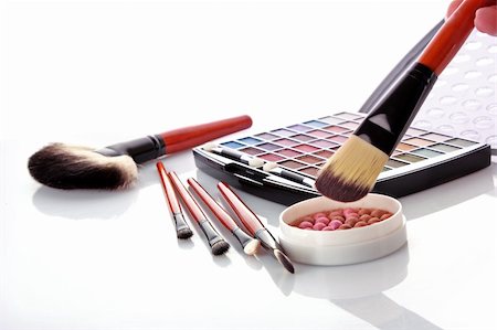cosmetic brushes  brush , eye shadows and rouge  on the white background Stock Photo - Budget Royalty-Free & Subscription, Code: 400-05199802