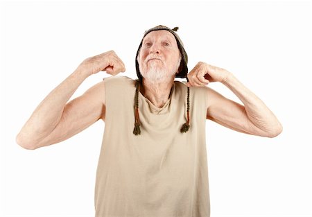 Crazy senior man in knit cap flexing muscles Stock Photo - Budget Royalty-Free & Subscription, Code: 400-05199816