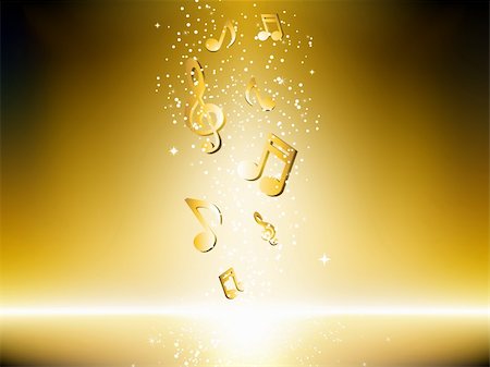 simsearch:400-05076366,k - Golden background with music notes and stars. Editable Vector Image Stockbilder - Microstock & Abonnement, Bildnummer: 400-05199825