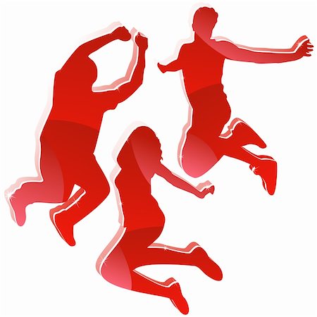 simsearch:400-04592589,k - Red Glossy Silhouettes 3 Friends Jumping. Editable Vector Silhouette Photographie de stock - Aubaine LD & Abonnement, Code: 400-05199823