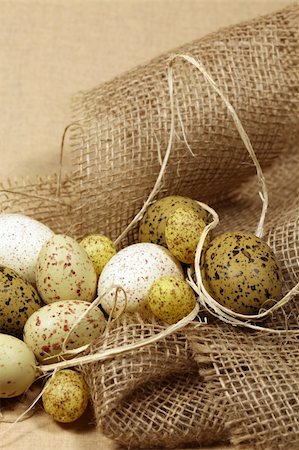 simsearch:400-04291976,k - Quail Easter eggs on a ribbon. Shallow DOF, copy space Photographie de stock - Aubaine LD & Abonnement, Code: 400-05190655