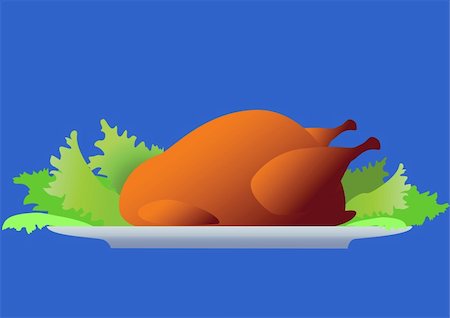 roast turkey on plate - Chicken with salad. Vector illustration. Stock Photo - Budget Royalty-Free & Subscription, Code: 400-05191109