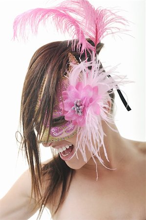 simsearch:400-04331623,k - young brunete woman with italian traditional mask isolated on white Foto de stock - Super Valor sin royalties y Suscripción, Código: 400-05191279