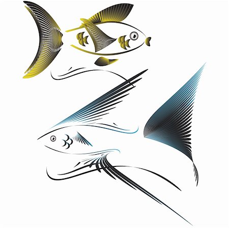 vector drawing of two fish consisting of lines Foto de stock - Royalty-Free Super Valor e Assinatura, Número: 400-05191566