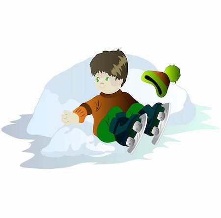 vector drawing boy sitting on a snow drift in the skate Stock Photo - Budget Royalty-Free & Subscription, Code: 400-05191567