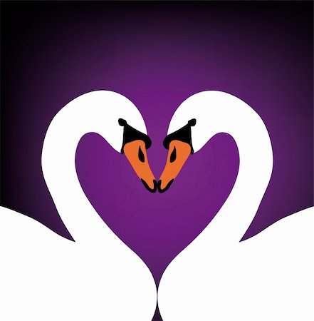 flowers in moonlight - two swans in love isolated on purple background Stock Photo - Budget Royalty-Free & Subscription, Code: 400-05191641