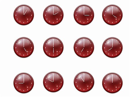 12 red clock every hour isolated on white background Stock Photo - Budget Royalty-Free & Subscription, Code: 400-05191667