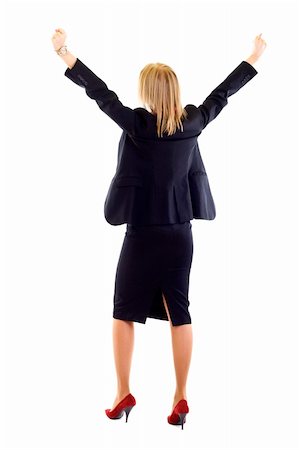 back picture of a businesswoman with arms raised for victory Photographie de stock - Aubaine LD & Abonnement, Code: 400-05192177