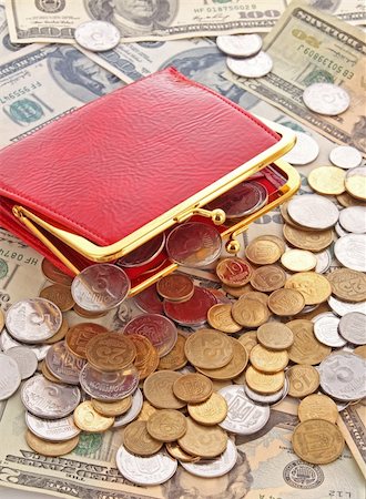 Red woman wallet and coin Stock Photo - Budget Royalty-Free & Subscription, Code: 400-05192379