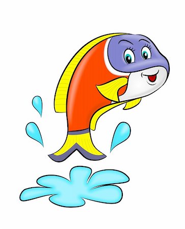 simsearch:400-05683187,k - Cartoon of cute fish jumping from water Foto de stock - Royalty-Free Super Valor e Assinatura, Número: 400-05193255