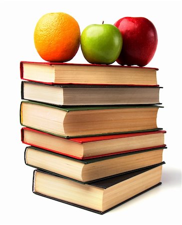 book stack with fruits isolated on white background Stock Photo - Budget Royalty-Free & Subscription, Code: 400-05193456