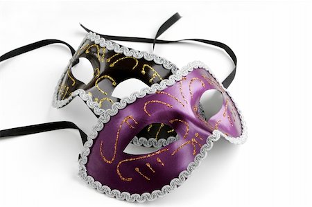 simsearch:400-04546218,k - Black and Purple Venetian Masks with Gold Trim on White Background with Soft Shadow Stock Photo - Budget Royalty-Free & Subscription, Code: 400-05193561