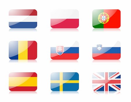 Glossy vector flags. Set three of flags from European union. Stock Photo - Budget Royalty-Free & Subscription, Code: 400-05193781