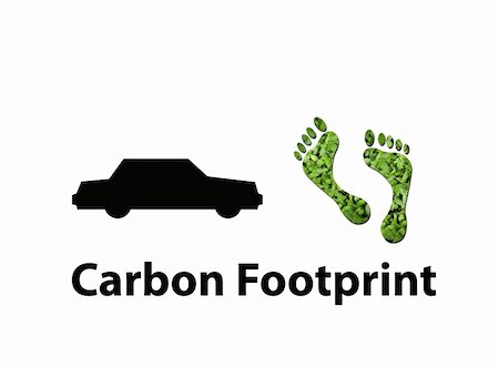 An illustration of a car with footprints made up of green leaves to represent environmetal issues or carbon footprint. Stock Photo - Budget Royalty-Free & Subscription, Code: 400-05204785