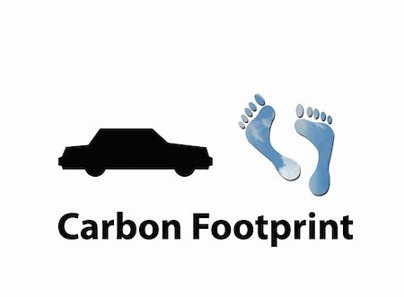 An illustration of a car with footprints made up of blue sky with white clouds to represent environmetal issues or carbon footprint. Stock Photo - Budget Royalty-Free & Subscription, Code: 400-05204786