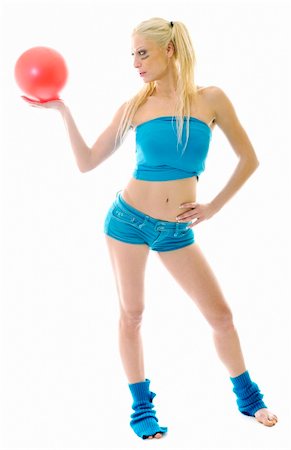 simsearch:400-06140923,k - young woman exercise fitness isolated on white on blue clothing and with red pilates ball Stock Photo - Budget Royalty-Free & Subscription, Code: 400-05204822