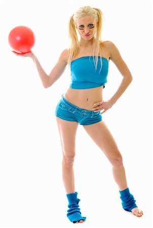 simsearch:400-06140923,k - young woman exercise fitness isolated on white on blue clothing and with red pilates ball Stock Photo - Budget Royalty-Free & Subscription, Code: 400-05204823