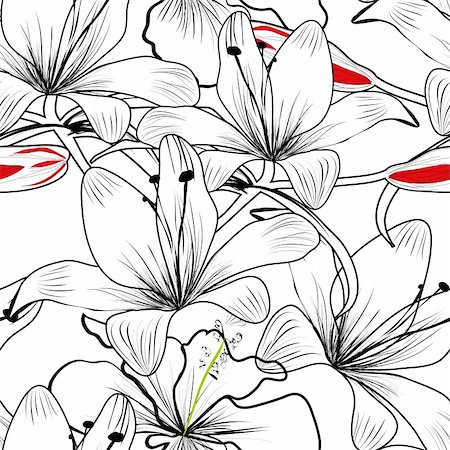 seamless pattern with white lily flowers Stock Photo - Budget Royalty-Free & Subscription, Code: 400-05204917