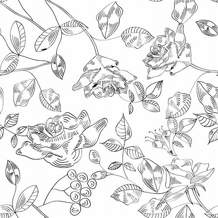 simsearch:400-04696472,k - Black and white seamless pattern with rose Stock Photo - Budget Royalty-Free & Subscription, Code: 400-05204921