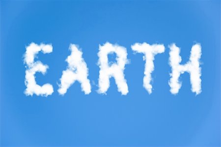 An illustration of the text earth made up of white puffy clouds to represent environmental issues or carbon footprint. Stock Photo - Budget Royalty-Free & Subscription, Code: 400-05205645