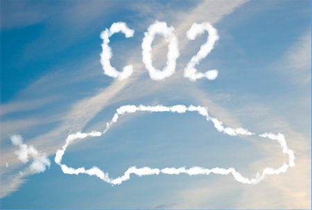 An illustration of a car with the text CO2 made up of white puffy clouds to represent environmental issues or carbon footprint. Stock Photo - Budget Royalty-Free & Subscription, Code: 400-05205650