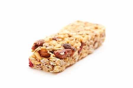 simsearch:700-02833202,k - Granola Bar Isolated on a White Background with Narrow Depth of Field. Photographie de stock - Aubaine LD & Abonnement, Code: 400-05205745