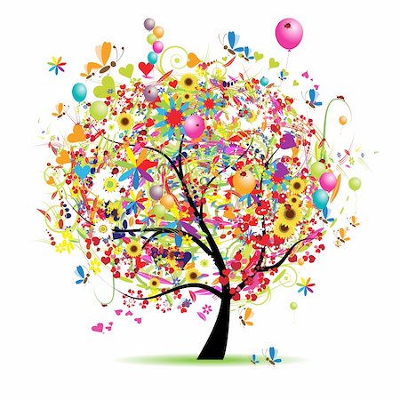 simsearch:400-04691863,k - Happy holiday, funny tree with baloons Foto de stock - Super Valor sin royalties y Suscripción, Código: 400-05206636