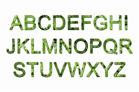 A collection of green eco font letters in caps to be used to write ecological or environmentally friendly messages. Fotografie stock - Microstock e Abbonamento, Codice: 400-05206796